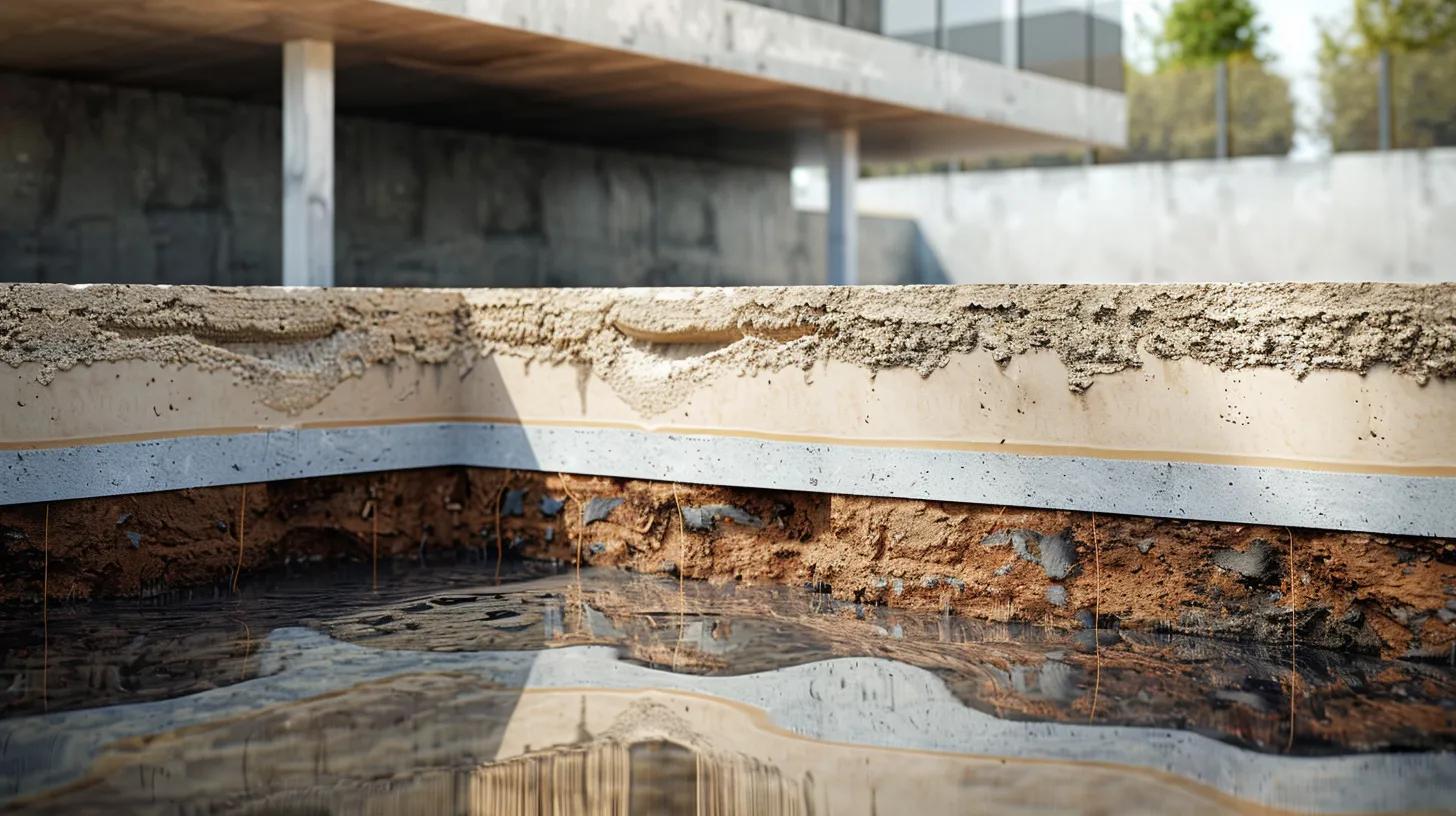 a detailed cross-section of a foundation in an urban setting, highlighting the expansive clay soil layers, high water table, and proactive drainage systems such as sump pumps, with a focus on the structural impact of orlando's climate on foundation stability.